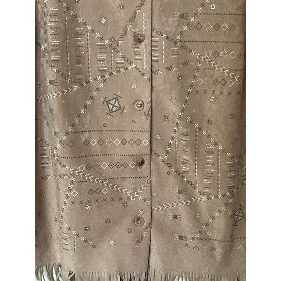 Tan Fringe Button-Up Vest 1X Bentley Plus Aztec Southwestern Rodeo - Picture 8 of 11